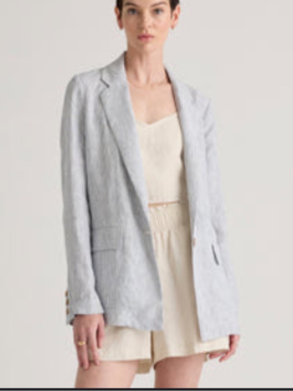 Quince 100% European Linen Blazer Womens S Blue Pinstripe
